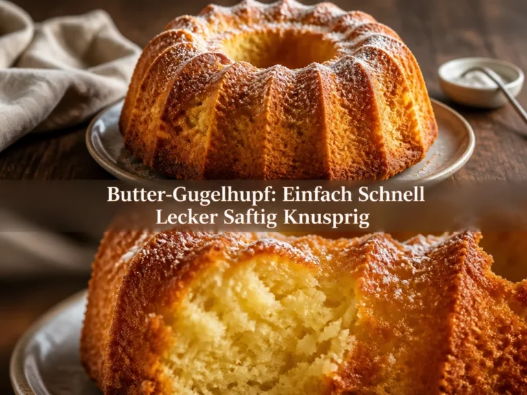 Butter-Gugelhupf auf einem schönen Teller, frisch gebacken und dekoriert.