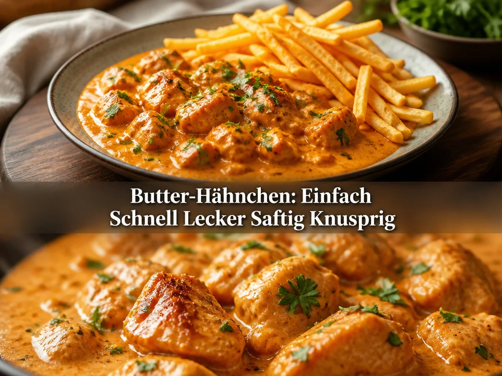 Leckeres Butter-Hähnchen, einfach und schnell zubereitet, saftig und knusprig.