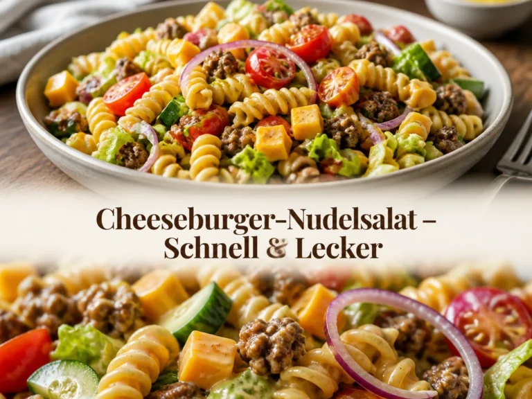 Schneller und leckerer Cheeseburger-Nudelsalat in einer Schüssel serviert