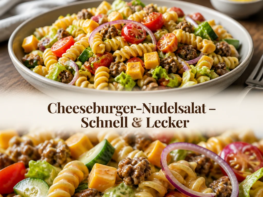 Schneller und leckerer Cheeseburger-Nudelsalat in einer Schüssel serviert