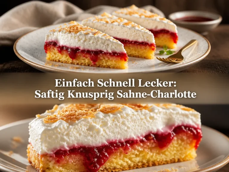 Saftige und knusprige Sahne-Charlotte serviert auf einem Teller.
