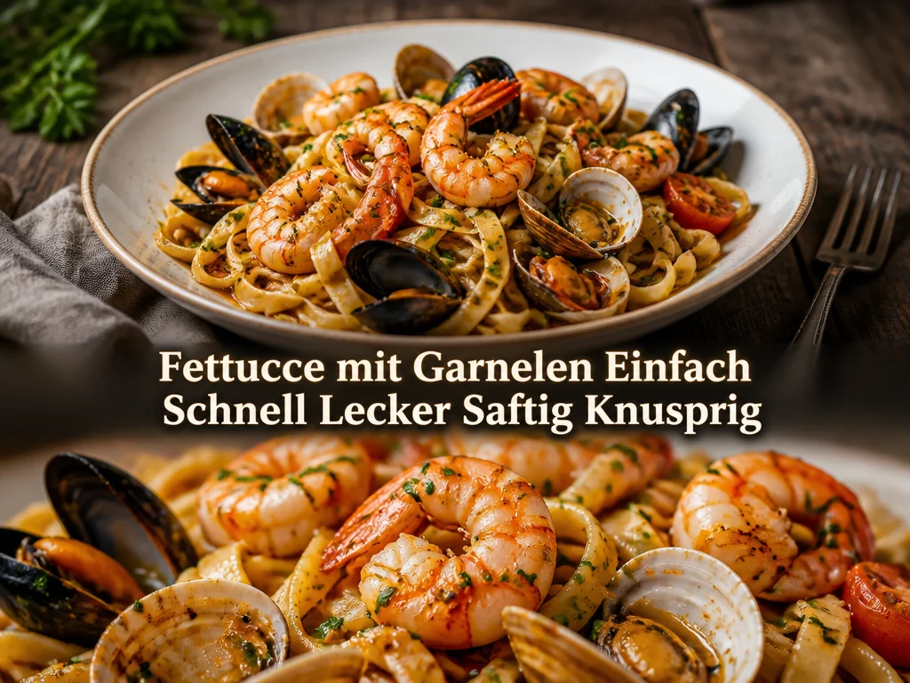 Fettucce mit Kirschtomaten, Garnelen, Muscheln und Venusmuscheln