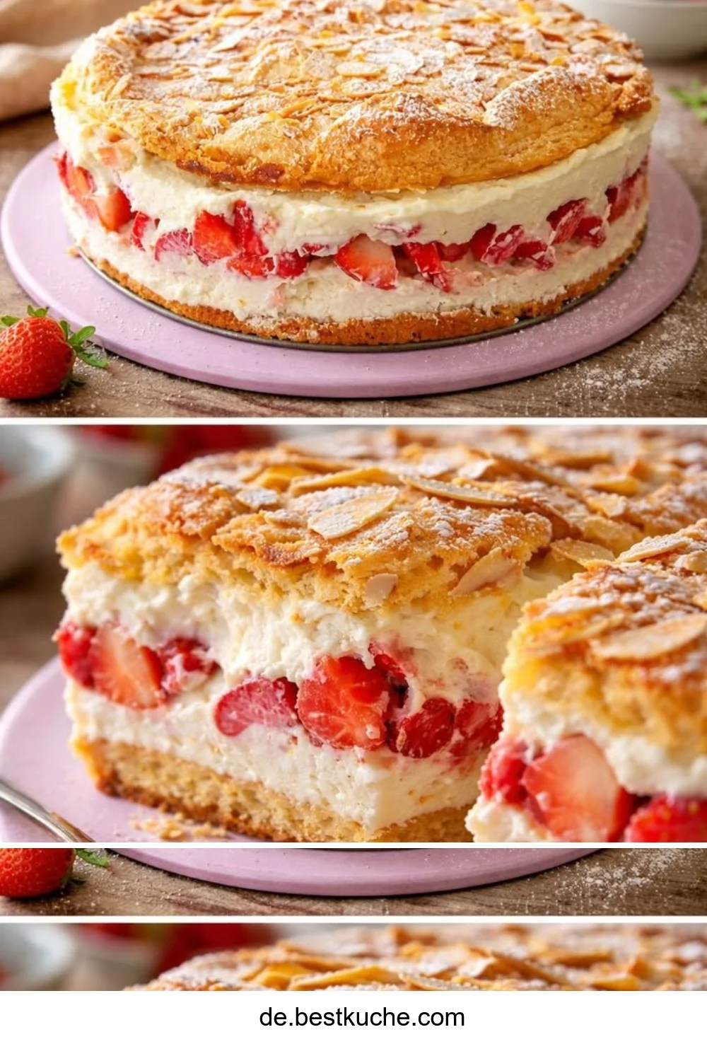 Frische Schneemousse-Erdbeertorte mit Erdbeeren, ideal für Sommerfeste