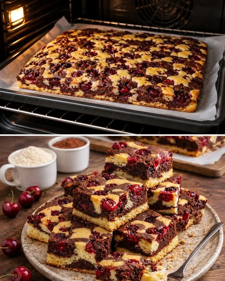 Köstlicher Kirsch Schoko Blechkuchen für die schnelle Zubereitung