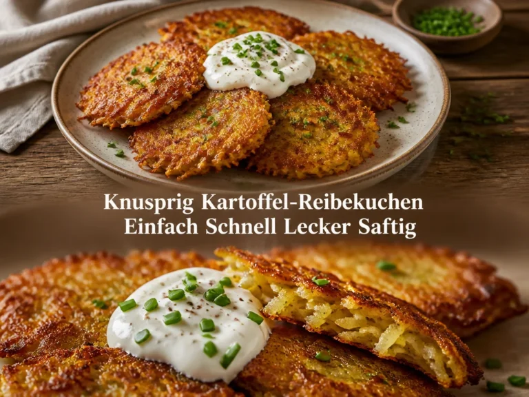Knusprige Kartoffel-Reibekuchen frisch zubereitet auf einem Teller serviert.