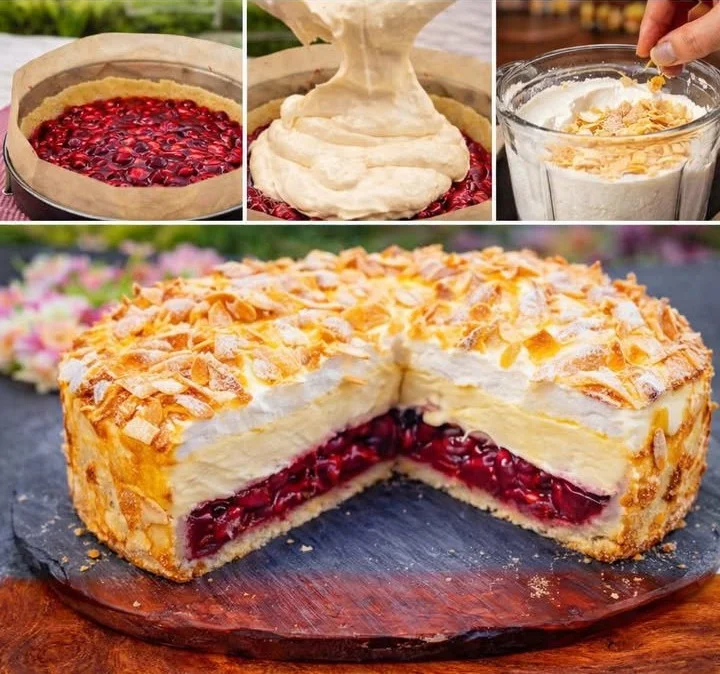 Scheibe Gewitter Torte mit Sauerkirschen auf einem Teller