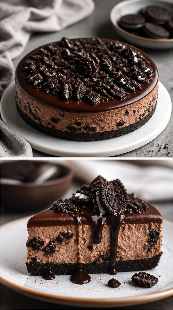 Oreo-Käsekuchen mit Oreo-Stücken und einer sahnigen Käsekuchenfüllung