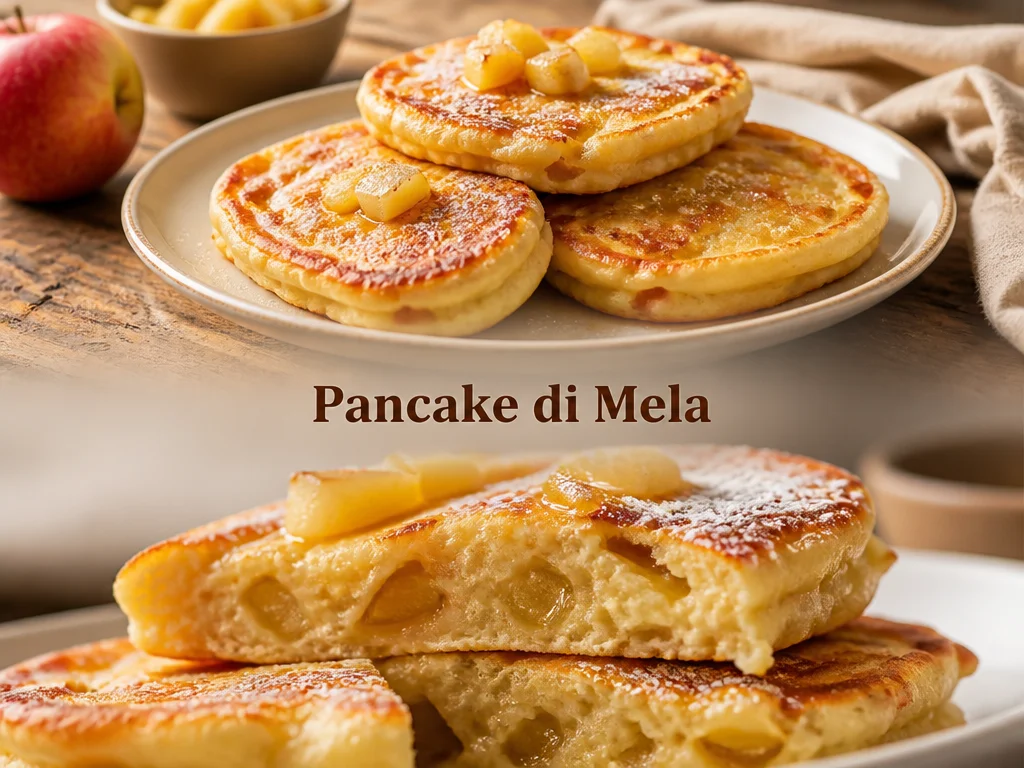 Pancake di Mela mit saftigen Äpfeln serviert auf einem Teller