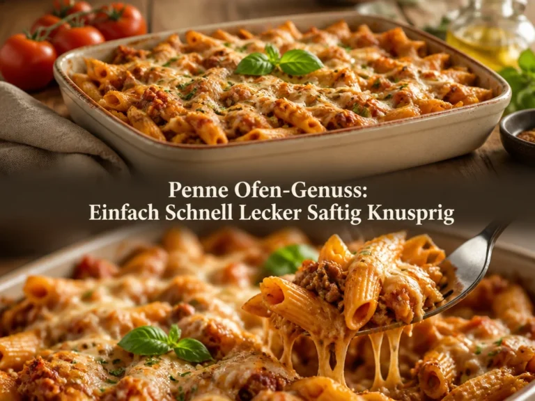 Leckere Penne aus dem Ofen, einfach und schnell zubereitet, saftig und knusprig.