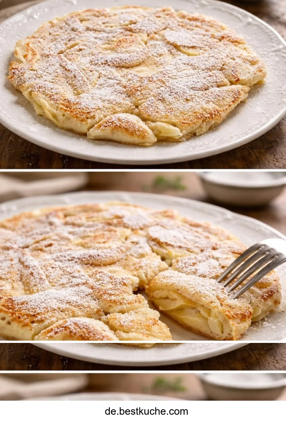 Saftige Apfel-Zimt-Pfannkuchen auf einem Teller, ideal zum Frühstück
