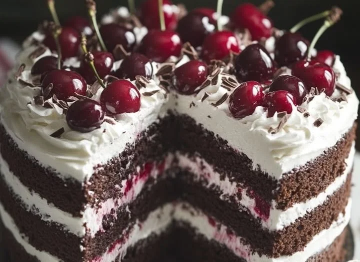 Saftige Schwarzwälder Kirschtorte mit Kirschen und Schokolade