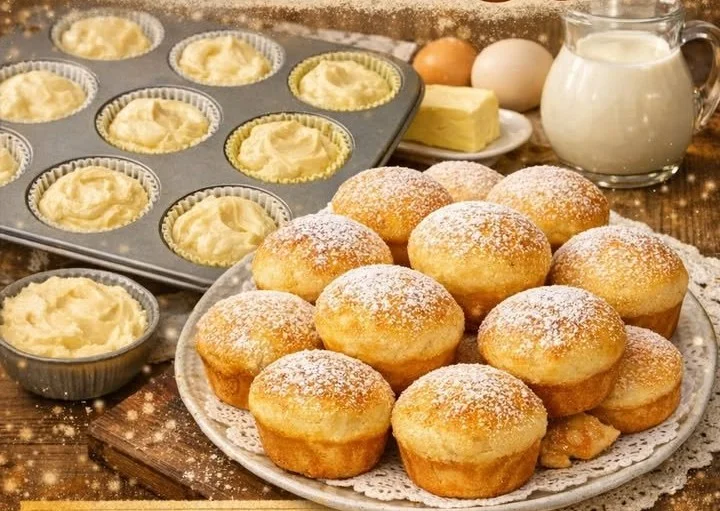 Leckere Quark-Muffins mit Vanillepudding, frisch gebacken und serviert.