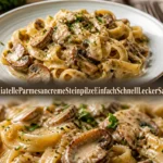 Tagliatelle mit Parmesancreme und Steinpilzen, einfach und schnell zubereitet