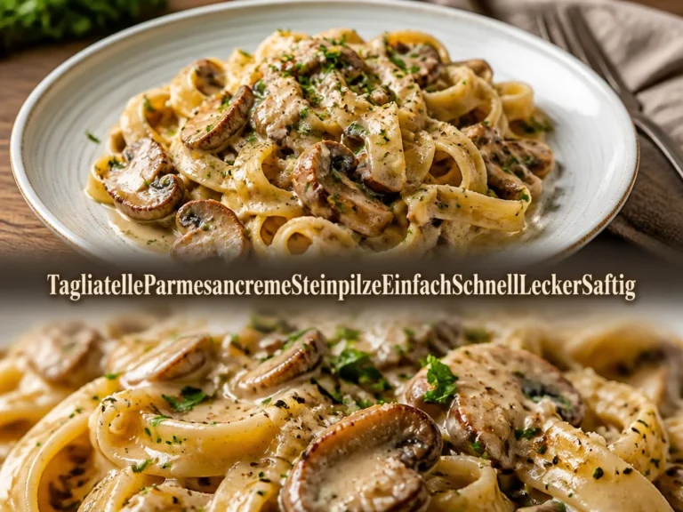 Tagliatelle mit Parmesancreme und Steinpilzen, einfach und schnell zubereitet