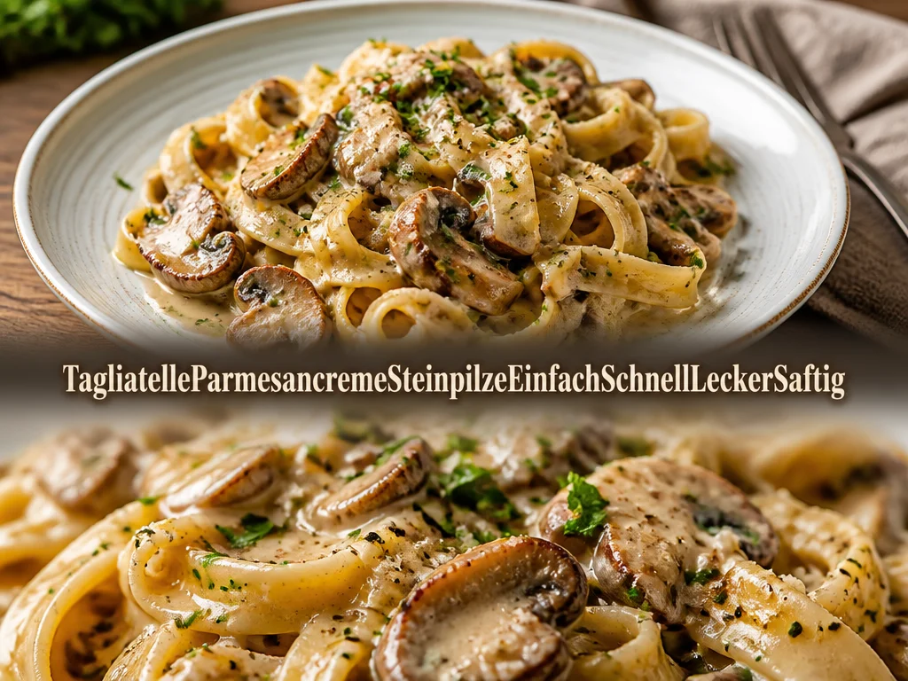 Tagliatelle mit Parmesancreme und Steinpilzen, einfach und schnell zubereitet