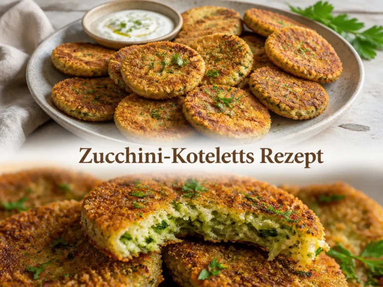 Zucchini-Koteletts auf einem Teller serviert mit frischen Kräutern
