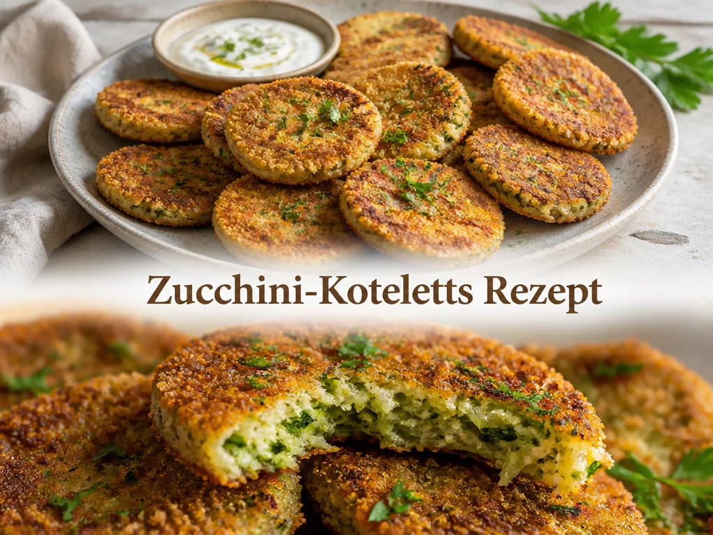 Zucchini-Koteletts auf einem Teller serviert mit frischen Kräutern